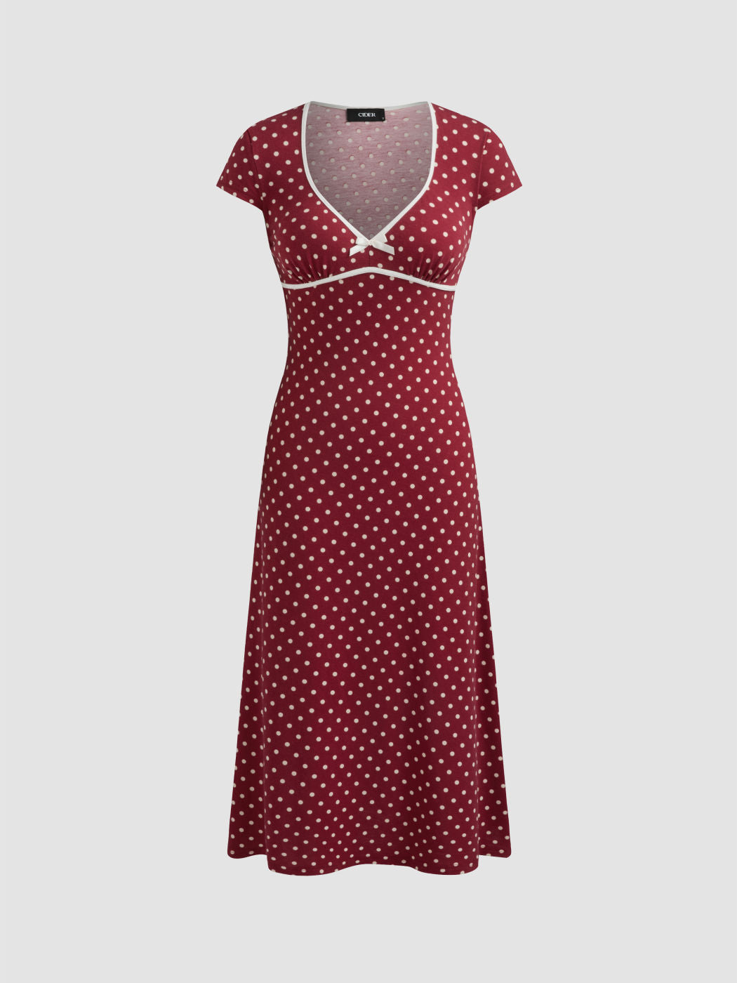 Knit V-neck Polka Dot Bowknot Midi Dress