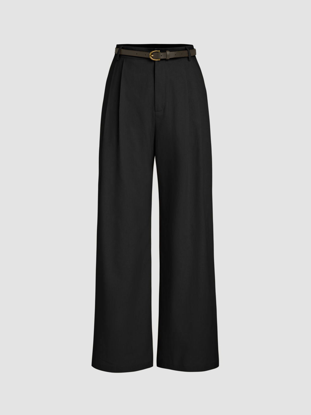 Petite Linen-blend Mid Rise Solid Wide Leg Trousers With Belt