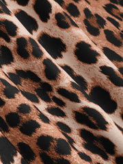 Boat Neck Leopard Print Zipper Mini Dress