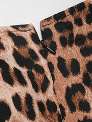Boat Neck Leopard Print Zipper Mini Dress