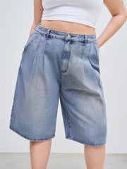 Cider Denim Mid Rise Solid Bermuda Shorts Curve & Plus
