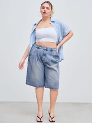 Cider Denim Mid Rise Solid Bermuda Shorts Curve & Plus