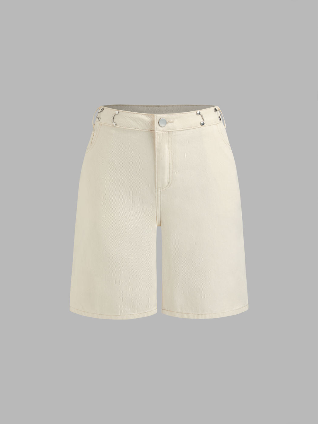 Denim High Rise Solid Wide Leg Shorts