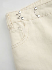 Denim High Rise Solid Wide Leg Shorts