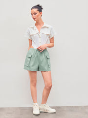 Collar Solid Button Shirt Bodysuit