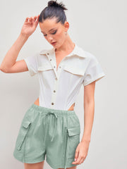 Collar Solid Button Shirt Bodysuit