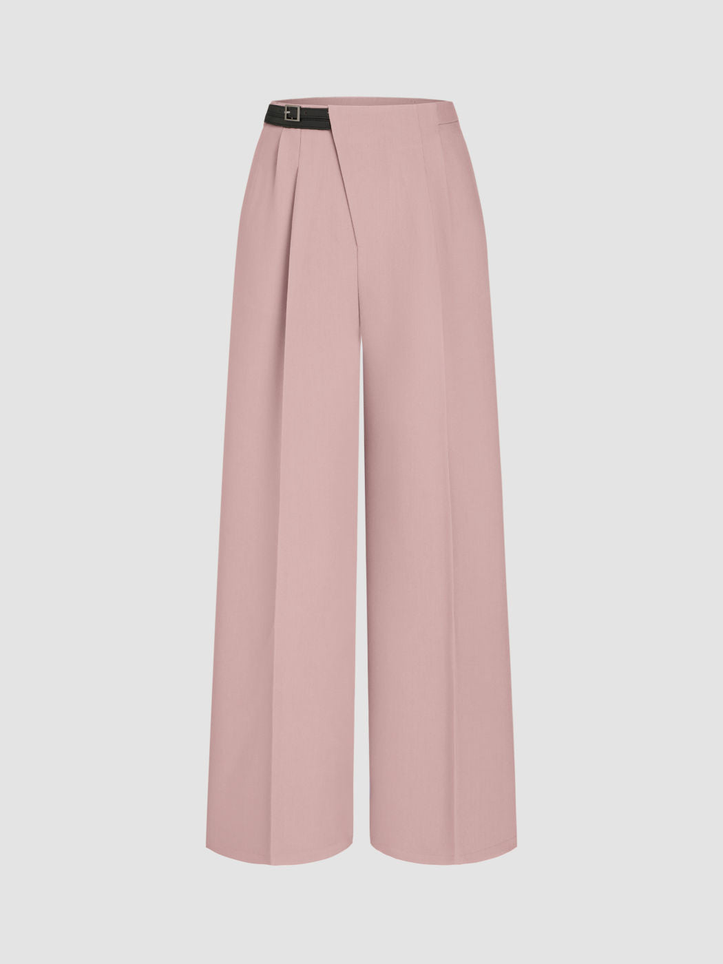 Belted Asymmetric Straight Leg Trousers