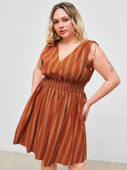 100% Cotton V-neck Boho Tassel Drawstring Shirred Mini Dress Curve & Plus