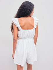 Scoop Neckline Solid Lettuce Trim Romper