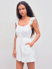 Scoop Neckline Solid Lettuce Trim Romper