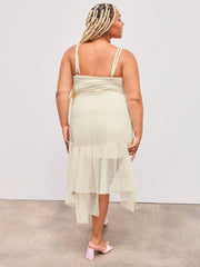 Lace Floral Asymmetrical Ruffle Maxi Dress & Solid Cami Mini Dress Curve & Plus