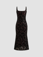 Square Neck Floral Ruched Maxi Dress
