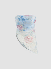 Mesh Floral Asymmetrical Hem Tube Top