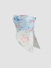 Mesh Floral Asymmetrical Hem Tube Top