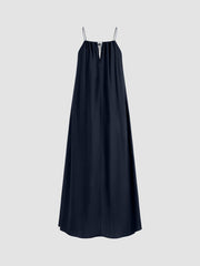 Woven V-neck Solid Knotted Maxi Dress
