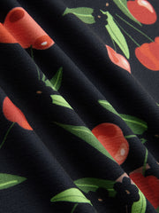 V-neck Strawberry Graphic Contrasting Binding Knotted Mini Dress