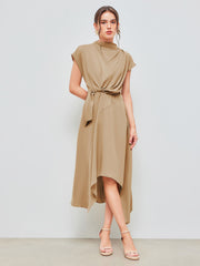 Woven High Neck Solid Twist Maxi Dress