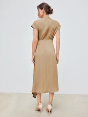Woven High Neck Solid Twist Maxi Dress