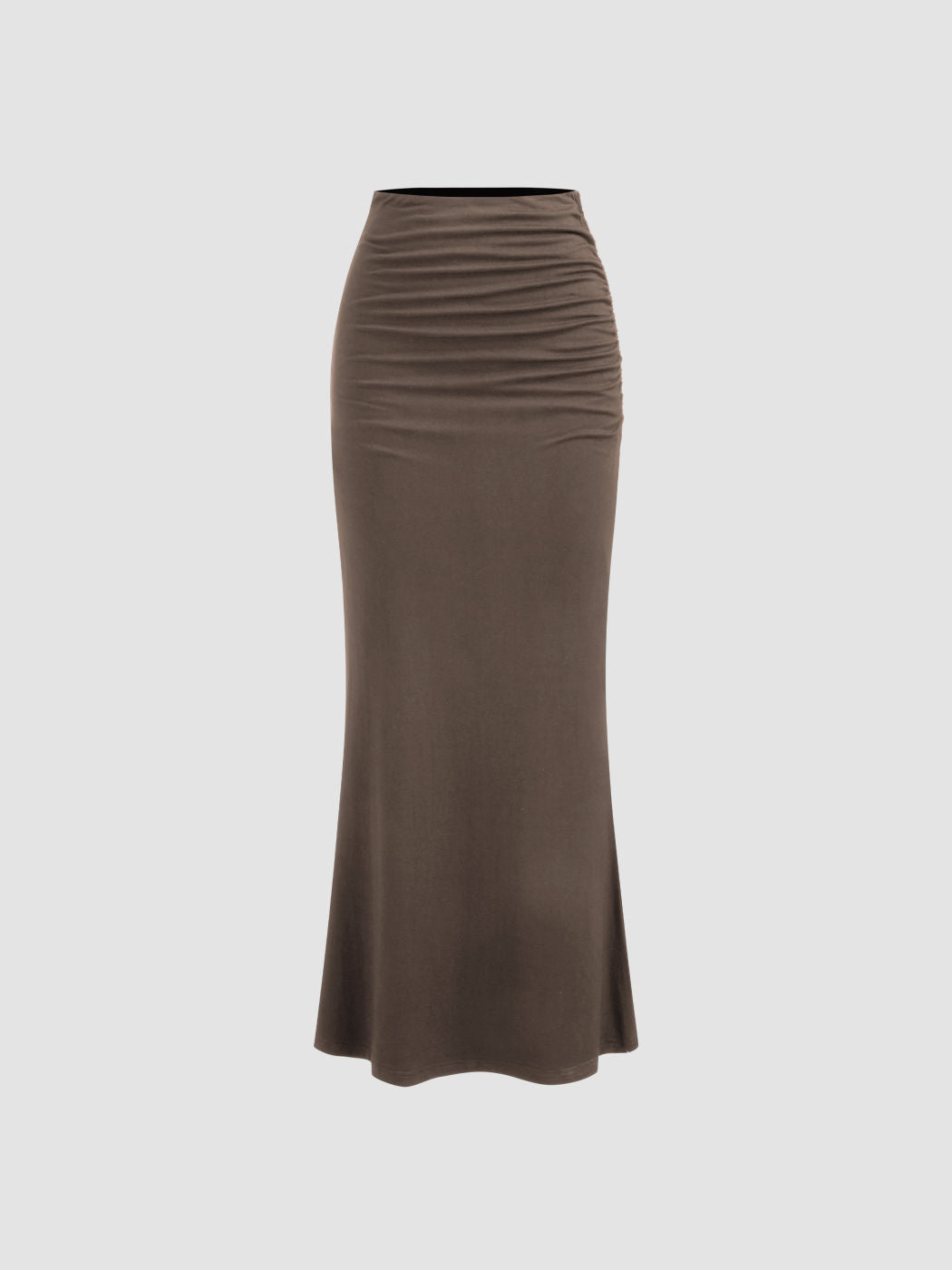 Mid Rise Solid Ruched Maxi Skirt
