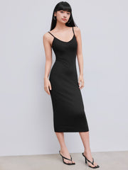 Solid V-neck Cami Midi Dress