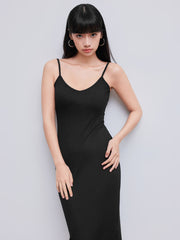 Solid V-neck Cami Midi Dress