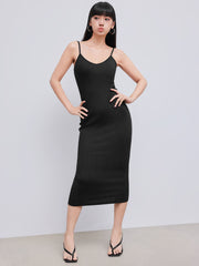 Solid V-neck Cami Midi Dress