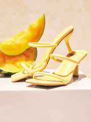 Faux Leather Double Strap Stiletto Heeled Sandals