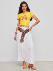 Round Neckline Floral Crop Short Sleeve Tee