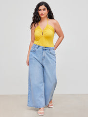Halter Neckline Solid Ruched Bodysuit Curve & Plus