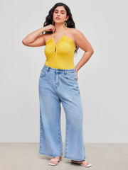 Halter Neckline Solid Ruched Bodysuit Curve & Plus