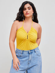 Halter Neckline Solid Ruched Bodysuit Curve & Plus