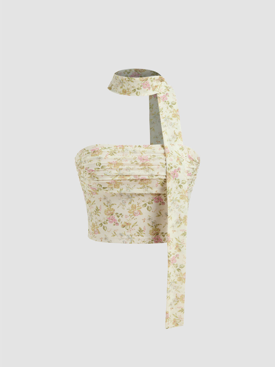 Mesh Floral Crop Tube Top With Floral Scarf