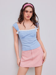 Backless Square Neck Gingham Bowknot Tank Top