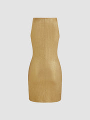 Metallic Boat Neck Solid Mini Dress