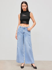 Mesh High Neck Patched Crop Tank Top