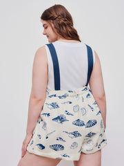 100% Cotton Shell Graphic Roll Hem Pocket Romper Curve & Plus
