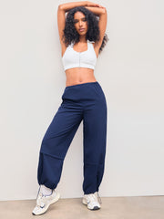 SOLID DRAWSTRING MID WAIST TROUSERS