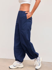 SOLID DRAWSTRING MID WAIST TROUSERS