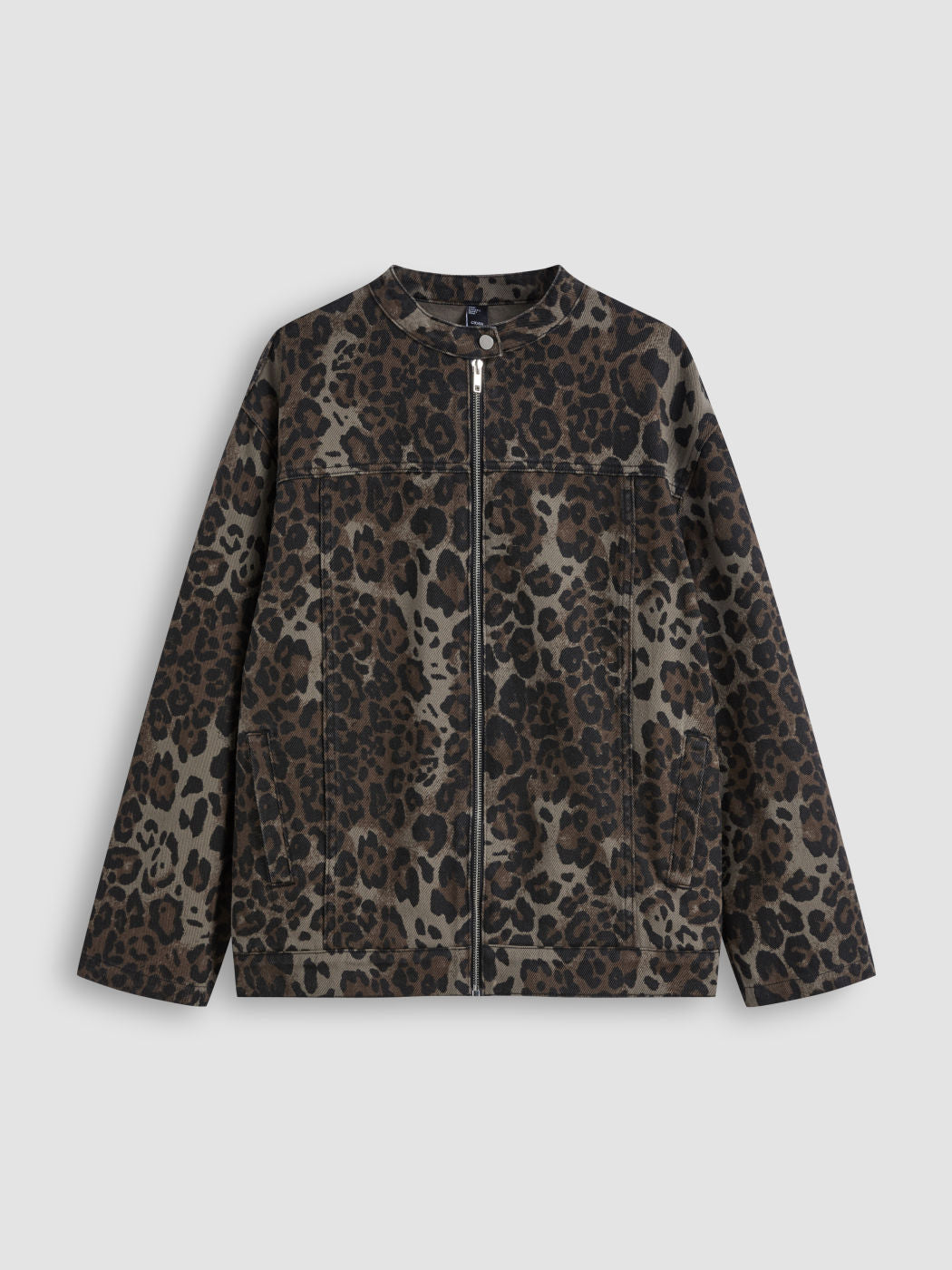 Denim Round Neckline Leopard Jacket