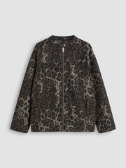 Denim Round Neckline Leopard Jacket