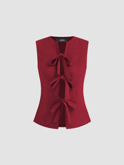 100% Cotton Round Neck Solid Bowknot Sleeveless Vest
