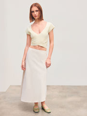Knit V-neck Solid Crop Short Sleeve Top
