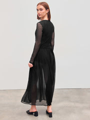Mesh Scoop Neckline Solid See-through Maxi Dress
