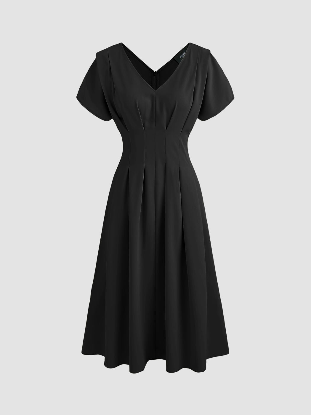 V-neck Solid Pleated Midi Dress