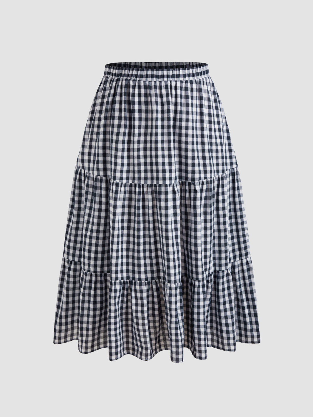 Cotton-blend Mid Rise Check Layered Maxi Skirt Curve & Plus