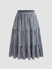 Cotton-blend Mid Rise Check Layered Maxi Skirt Curve & Plus