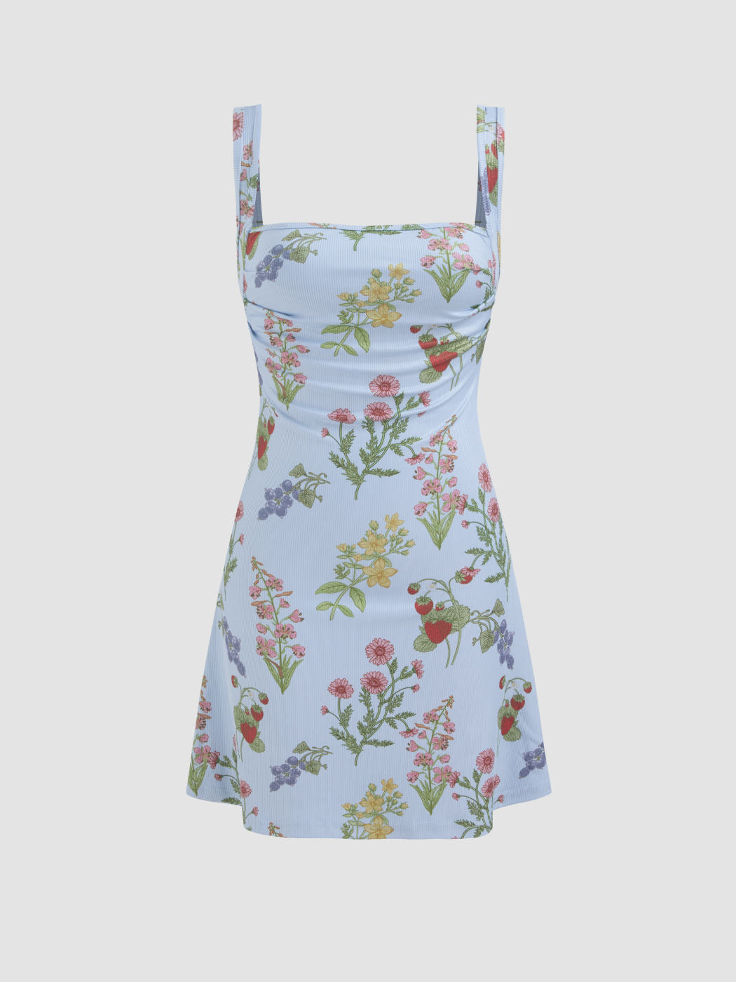 Square Neck Floral & Fruit Graphic Mini Dress