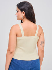 Knitted V-neck Solid Crop Tank Top Curve & Plus