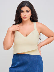 Knitted V-neck Solid Crop Tank Top Curve & Plus