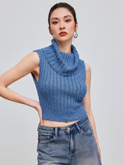 Knit High Neck Solid Rib Crop Vest